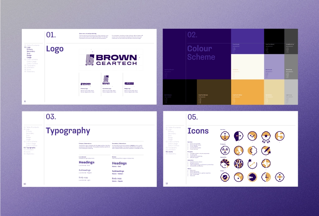 Examples of the Brown GearTech brand guidelines